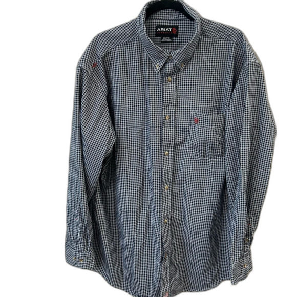 ARIAT Shirt Men’s Size XXL Blue FR Flame Resistant Long Sleeve Button Down Work - Picture 1 of 12